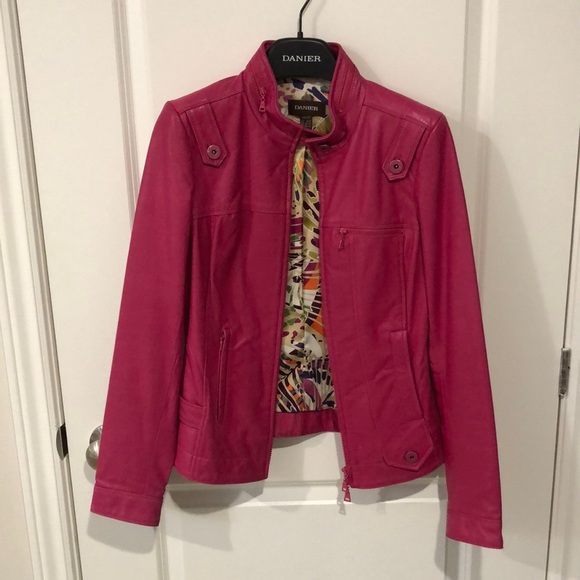 DANIER LEATHER JACKET MAGENTA PINK - Picture 1 of 7